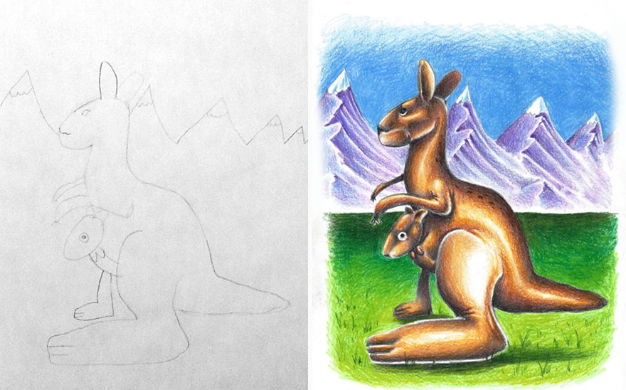 Creative Dad Colors His Kids’ Drawings During His Business Trips