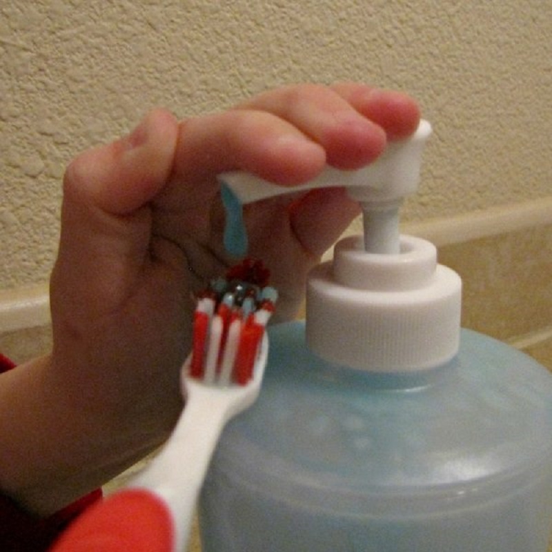 Messy Kids Will Love This Toothpaste Dispenser Made From A Thoroughly Cleansed Soap Dispenser.