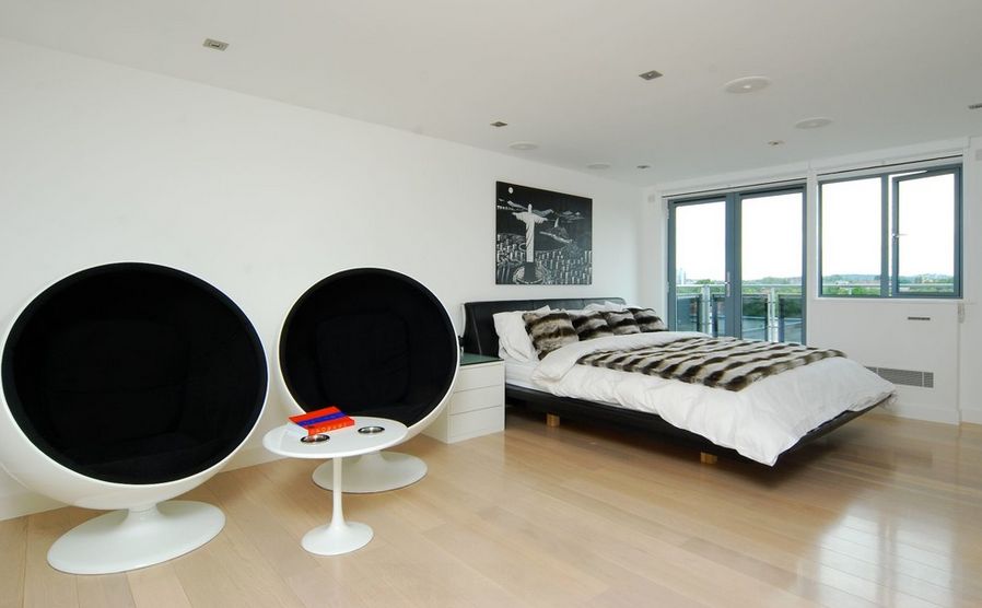 bubble-chair-black-and-white-bedroom