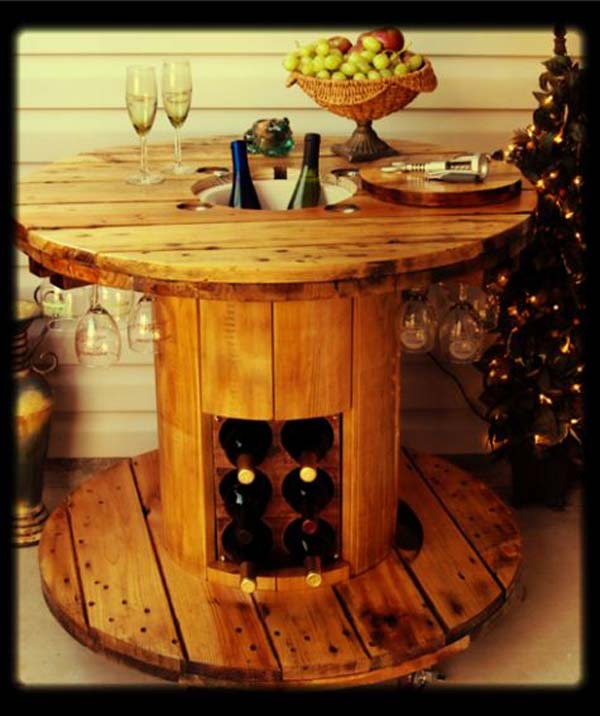 A Wine Table Crafted From A Wooden Cable Reel
