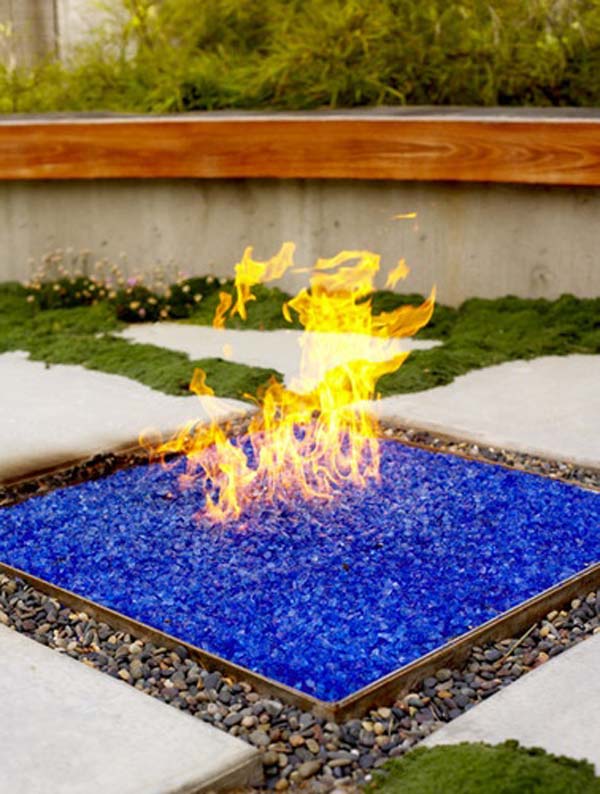 Fire Pit with Colored Glass: