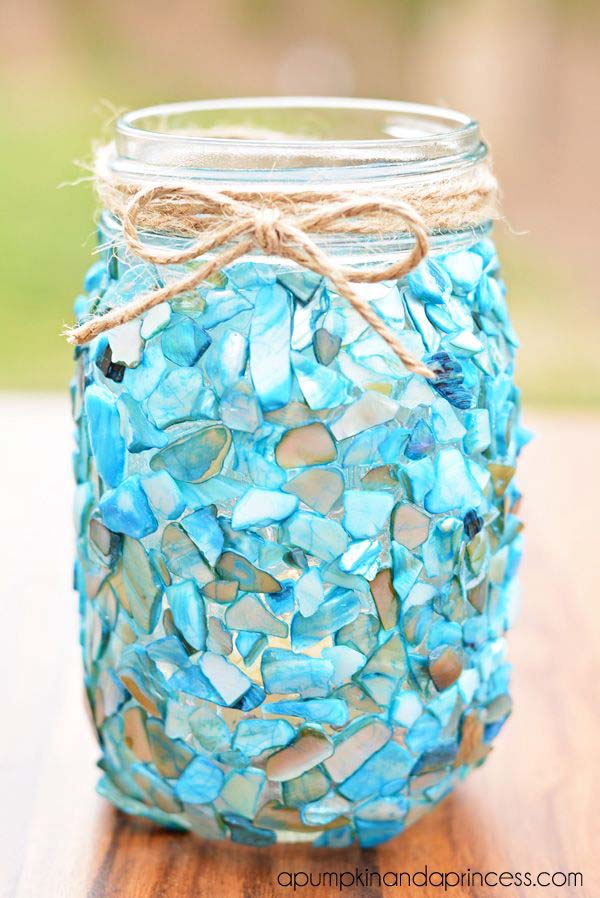 Beach Glass Mason Jar Lantern: