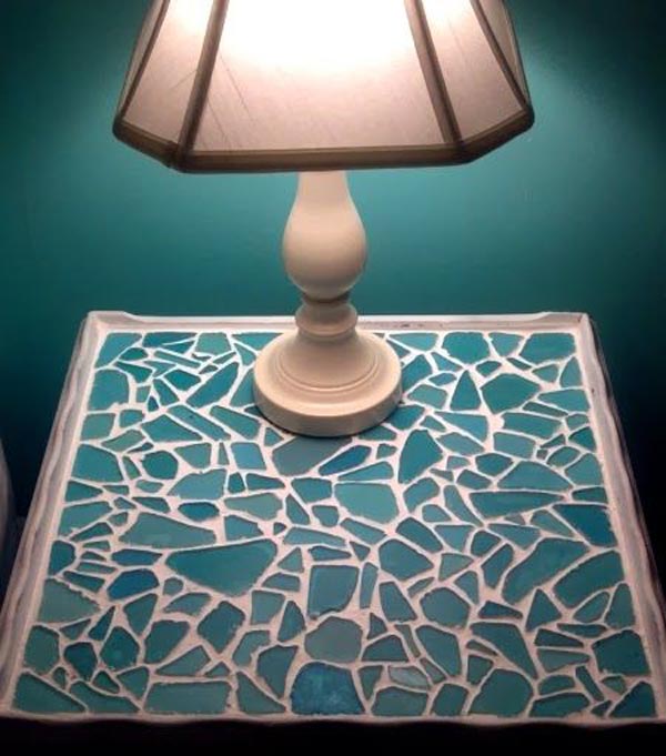 An Old Table Was Made Over With A Sea Glass Mosaic: