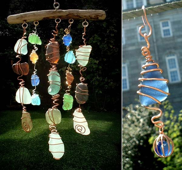 Sea Glass, Wire, And Wood Sun Catcher:
