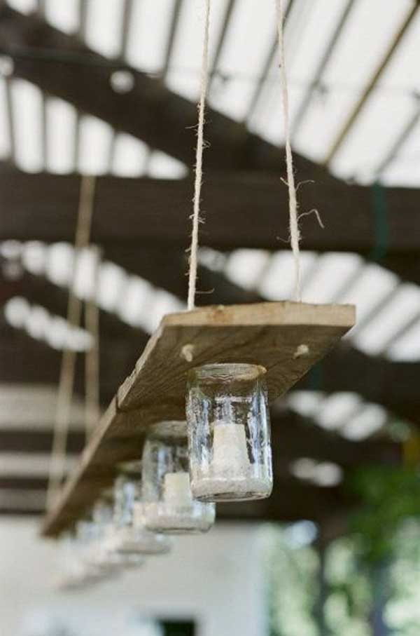 Hanging Reclaimed Wood And Jar Candle Holder