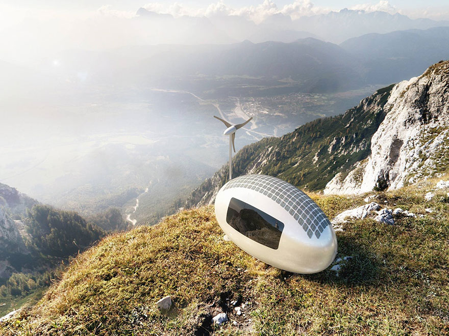 The Ecocapsule relies on wind and solar power and collects rainwater