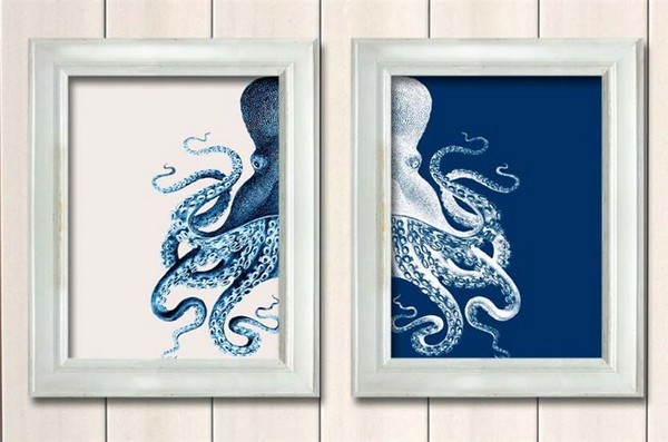 Give your bathroom a nautical theme with these awesome octopus paintings.