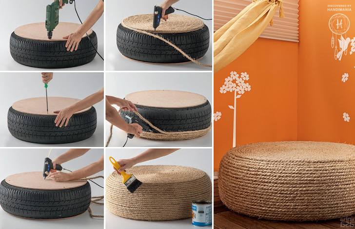 Turn An Old Tire Into A Rope Ottoman