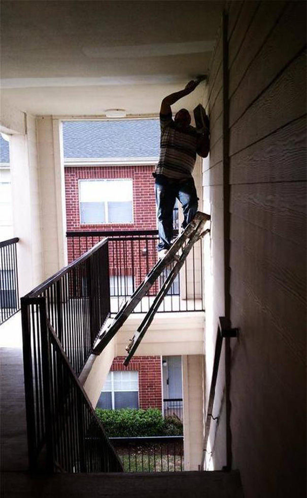 Unsafe Ladder In Stairwell