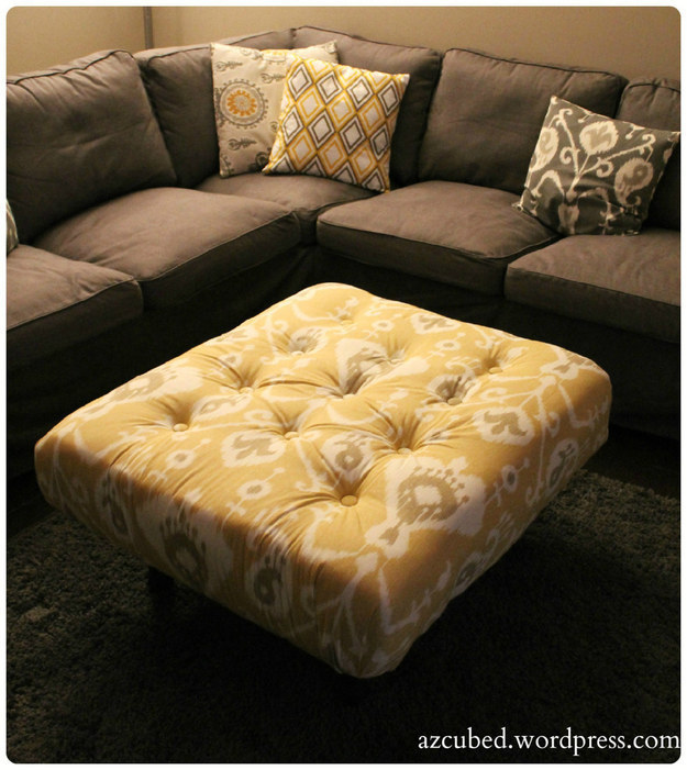 Cover An Old Pallet With Foam, Batting, And Fabric For A Custom Living Room Ottoman.