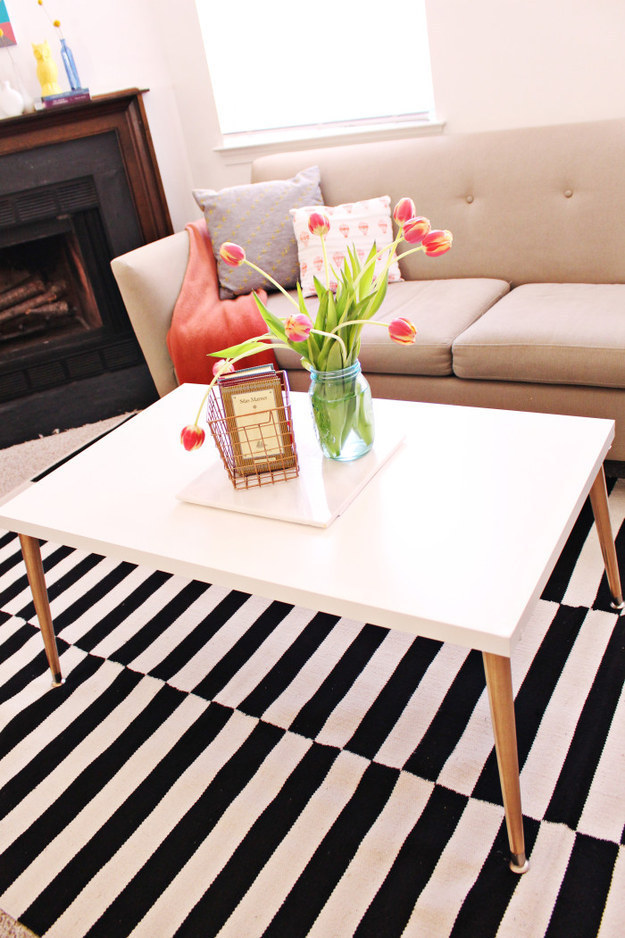 Add Simple Legs To An Ikea Table Top For A Midcentury-Style Coffee Table If You Prefer To Skip The Cushioned Ottoman.