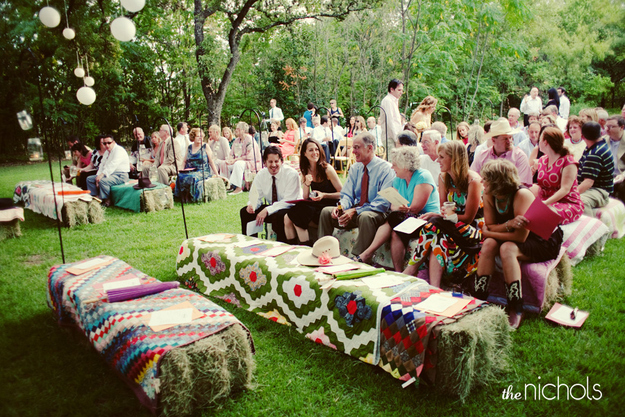 Instead Of Chairs, Throw Brightly-Colored Blankets And Quilts Over Hay Bales.