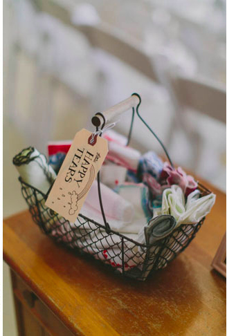 A Basket Of Vintage Handkerchiefs Is A Cute Way To Provide Relief From Excessive Tears Or Beads Of Sweat On An Impossibly Hot Day.