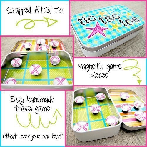Use old candy tins to make your own magnetic travel games.