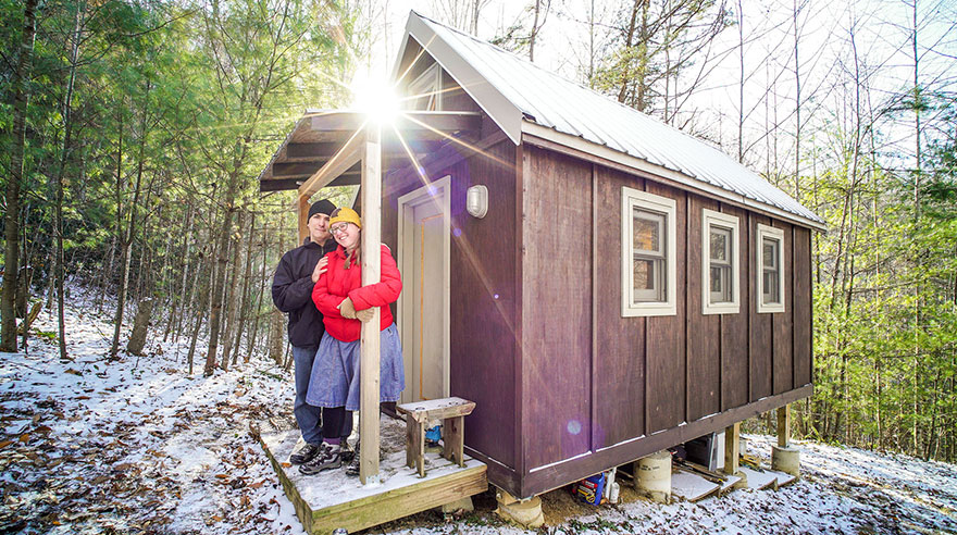 Laura & Matt’s 120 sq ft tiny house sits on a mountain in North Carolina
