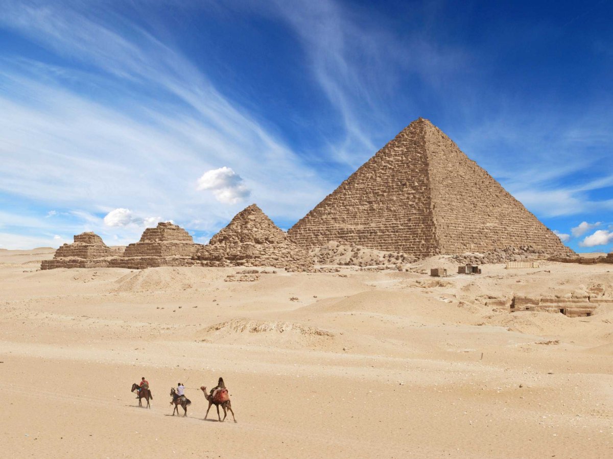 The three pyramids of Giza that sit along the Nile in northern Egypt are named after the kings they were built for — Khufu, Khafre, and Menkaure — and date back to the fourth dynasty ( around 2575-2465 B.C.).