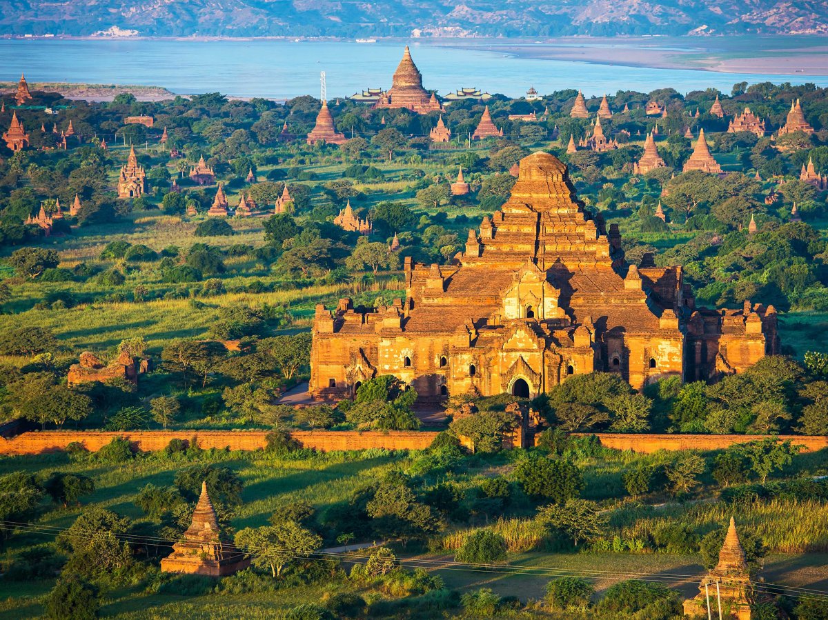 Known as a temple town, Bagan in Myanmar covers a significant 16 square mile area and includes about 2,000 monuments. In the 9th century, Bagan served as the central location of Burma, which King Anawratha had unified under Theravada Buddhism.