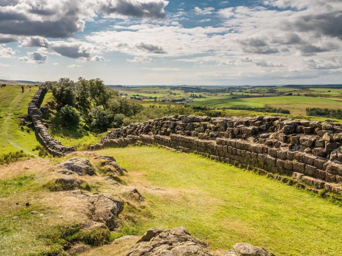 Hadrian's Wall is Britain's greatest Roman monument. Stretching 80 miles and at some points reaching six meters in height, the wall took about 15,000 men only six years to build, an impressive engineering feat.