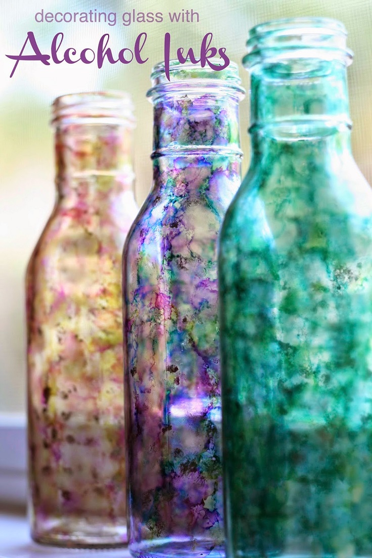 glass bottles diy alcohol jar ink projects wine bottle crafts jars cool recycled upcycle inks craft upcycled painting decorating paint