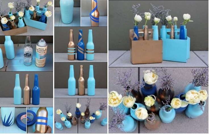 Paint glass bottles however you like and use them as vases.