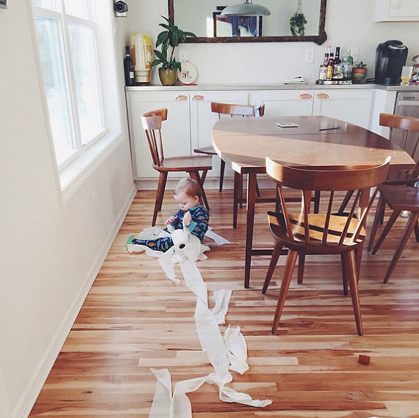 Some Mornings You're Just Too Tired To Stop Your Kid From TPing The Dining Room
