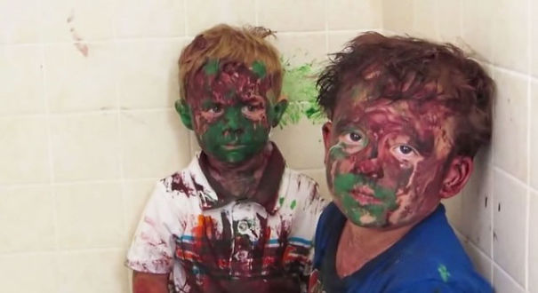 Kids Play With Paint And Get It All Over Their Faces