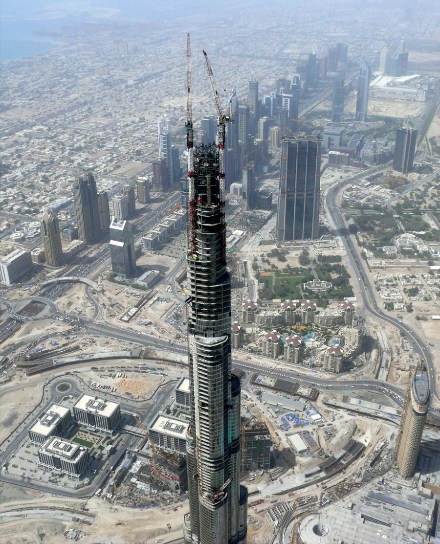 Dubai's Burj Khalifa, being completed in 2008.