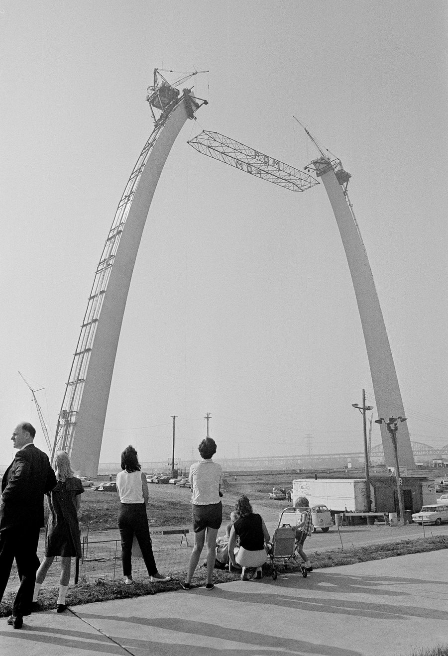 The iconic Gateway Arch, looming large over St. Louis in 1965.