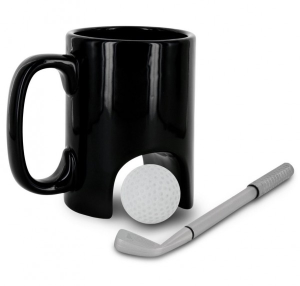 Get some putting practice along with your latte when you choose this golf mug.
