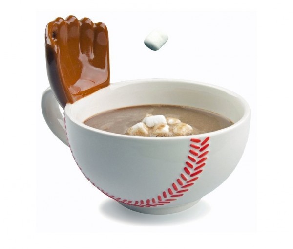 You and your kids can practice your marshmallow tossing skills with this kitschy baseball and glove mug.