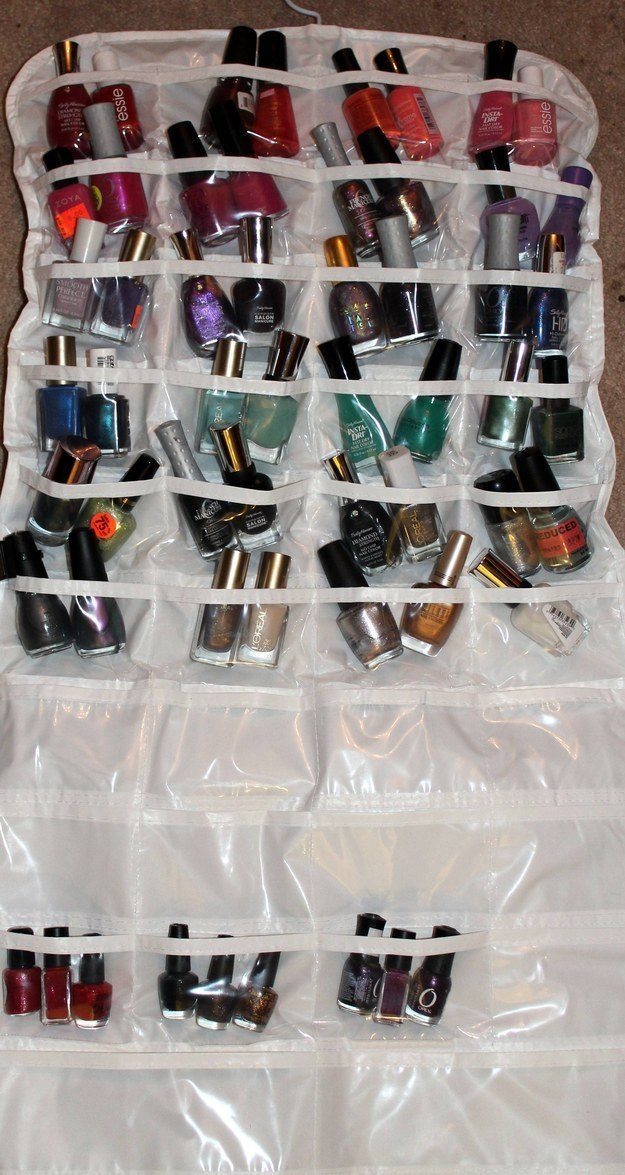 Organize nail polish by color using the shoe organizer