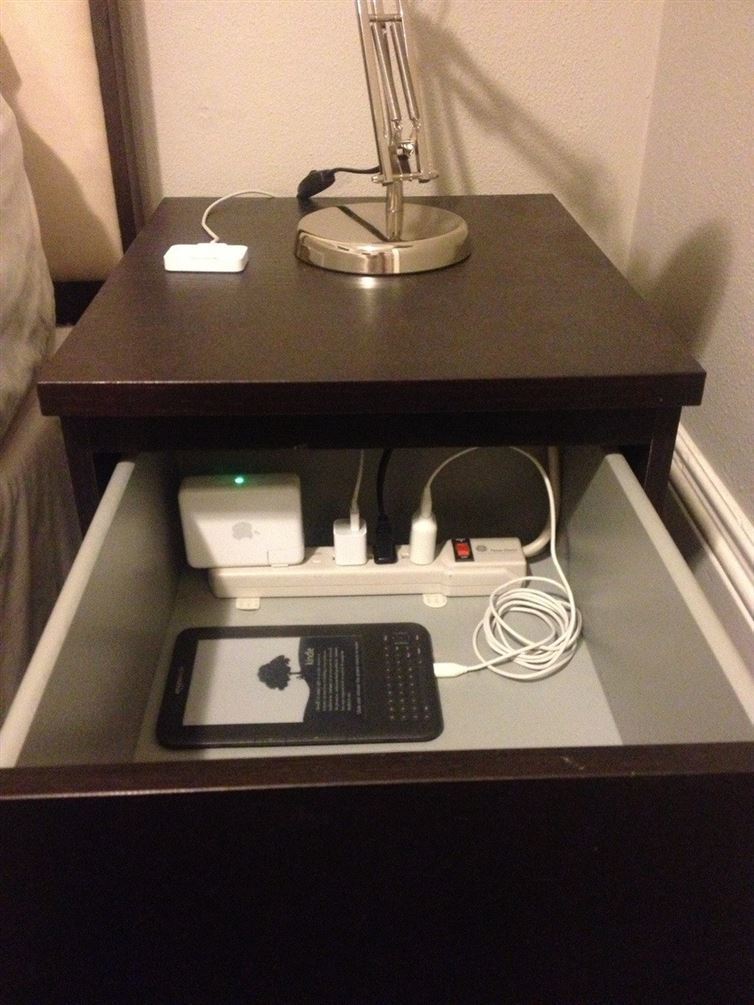 Organize and charge gadgets within the nightstand