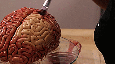 Cover your Brain Cake in raspberry jam. Get in all the nooks and crannies. Don’t be afraid to splatter