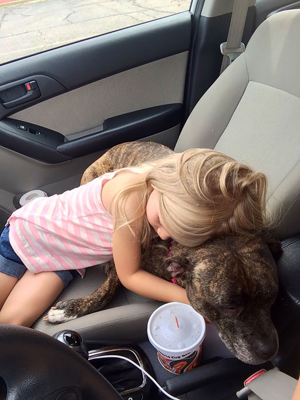 She Found Out Our Dog Had To Get Shots, So Wile We Were Waiting In The Parking Lot, Of The Vet, Our Daughter Hugged Her And Told Her That Shots Hurt But It Will All Be okay And That She Will Take The Dog To The Toy Store If She Was A Good Girl