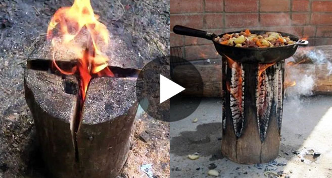 Swedish-Fire-Torch-Make-A-Stove-From-A-Single-Log