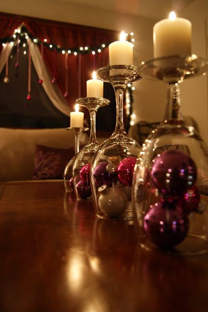Upside Down Wine Glass Candle Holders Centerpiece