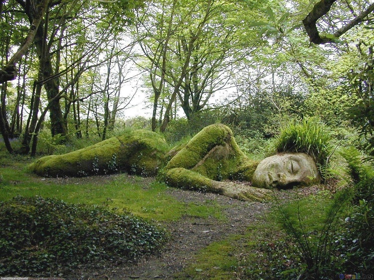 A sleeping goddess, 'Mud Maid,' at the Lost Gardens of Heligan in England.