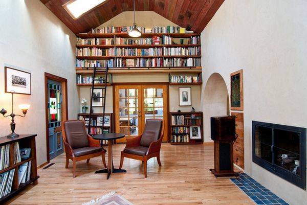 In a room with high ceilings, the space above the door is perfect for displaying books