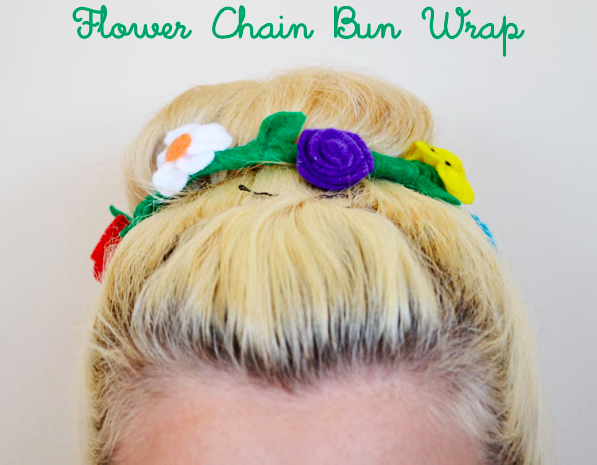 Make this floral bun wrap out of floral wire and felt.