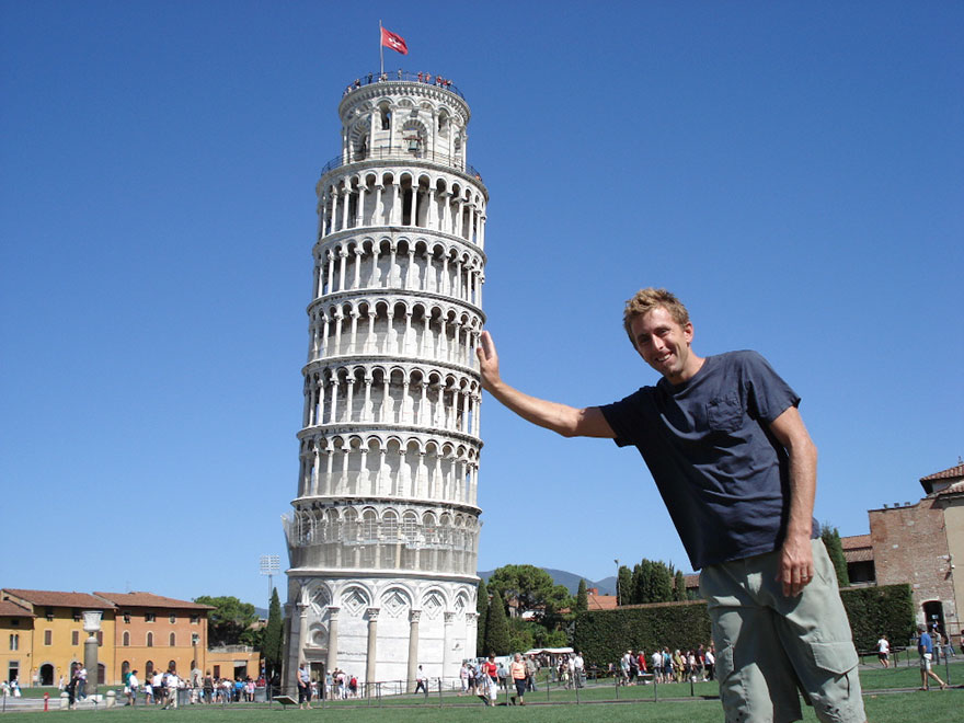 Taking Photos With Leaning Tower Of Pisa In Italy