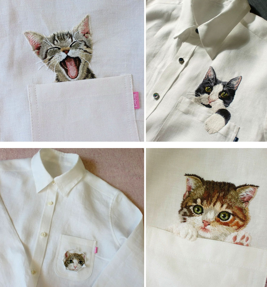 Embroidered Cat Shirts By Hiroko Kubota