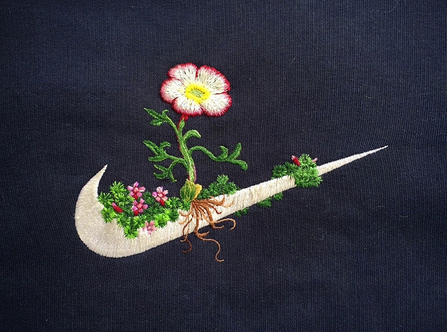 Artist James Merry Decorates Sports Logos With Embroidered Flowers