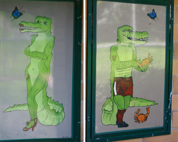 Crocodile Toilet Signs In Daintree, North Queensland Australia