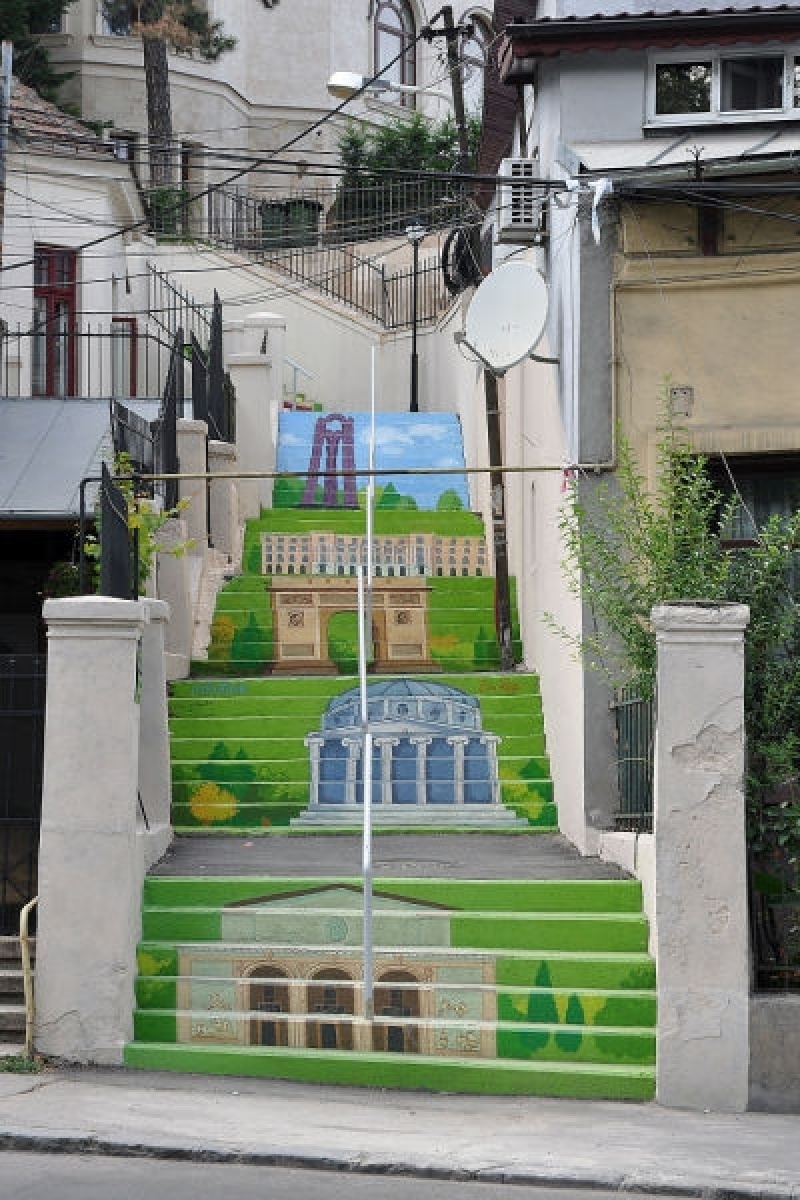 A charming work of stair art in Bucharest, Romania.