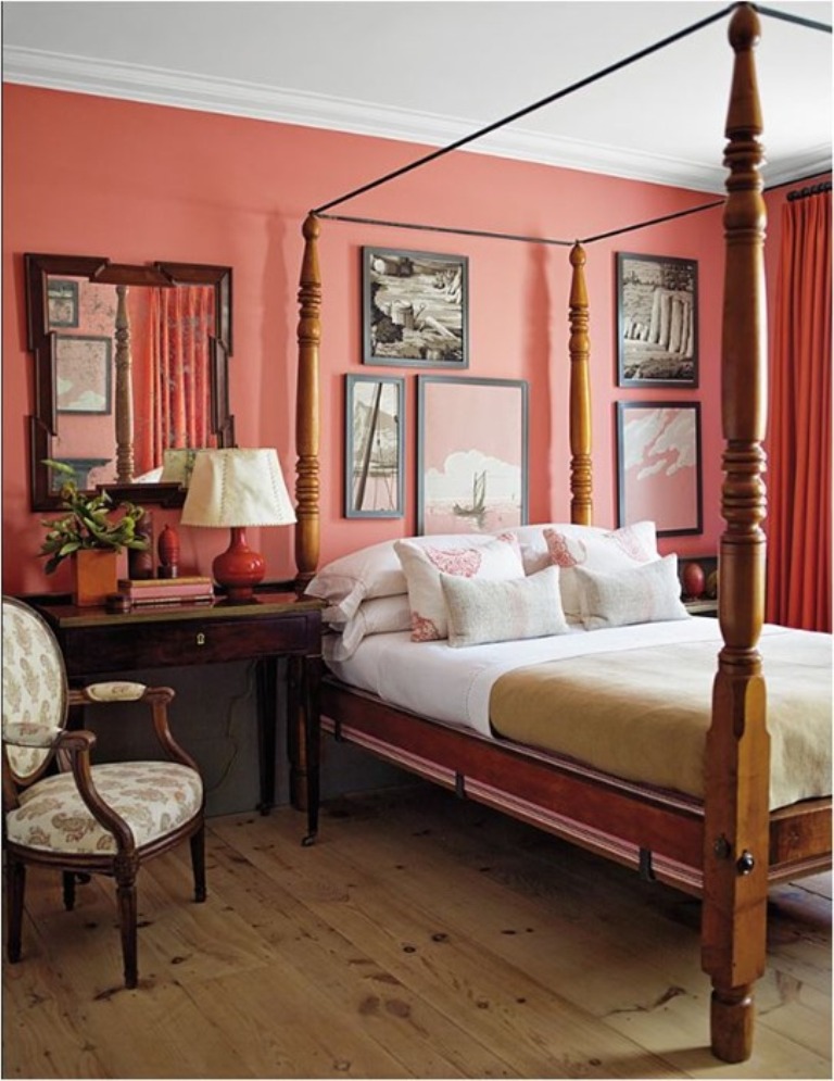 Coral-Bedroom-Wall-With-Solid-Wood-Furniture