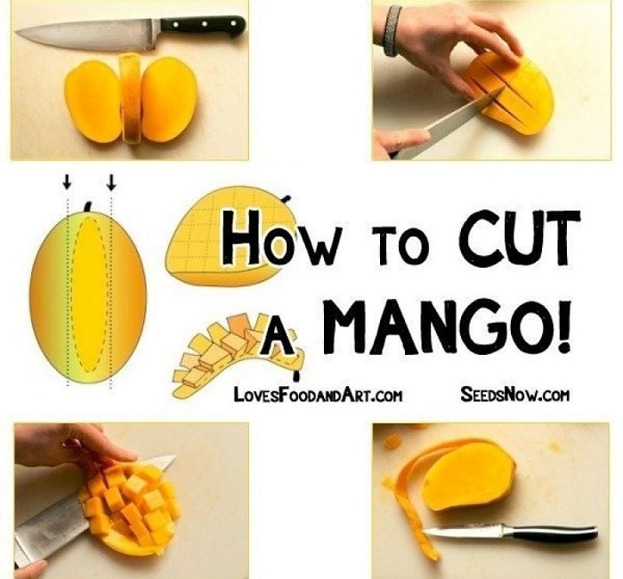 Cut mangoes into cubes before peeling and eating them!
