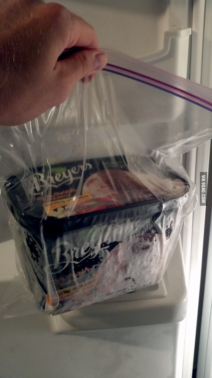 Instead of placing a tub of ice cream directly into the freezer, put it into a ziplock bag first.