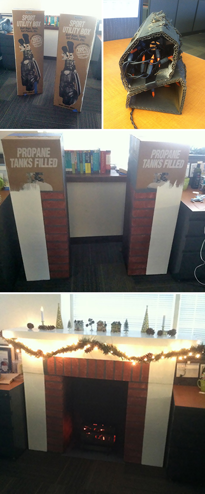 Made A Cardboard Fireplace To Lighten The Mood At Work