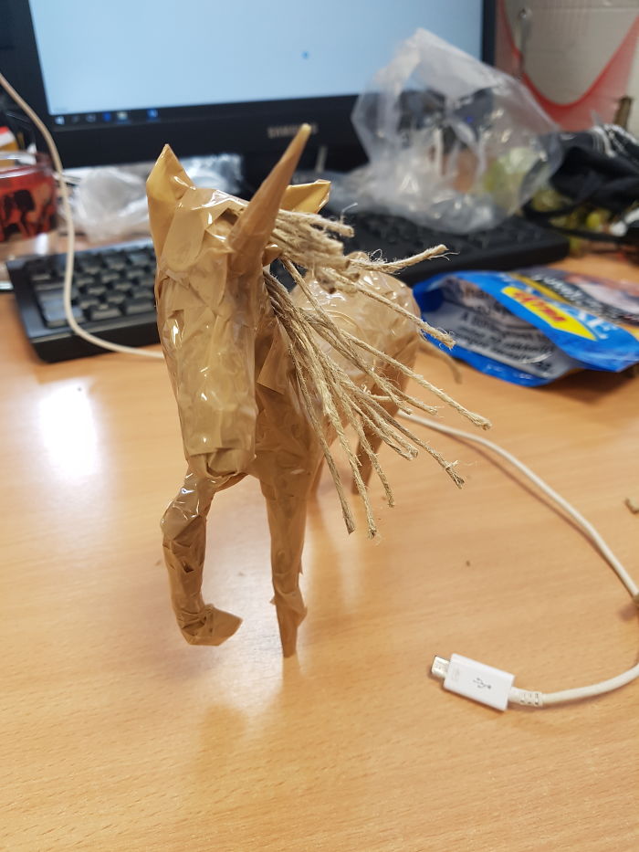 I Was Extremely Bored At Work, So I Made A Scotch Tape Unicorn
