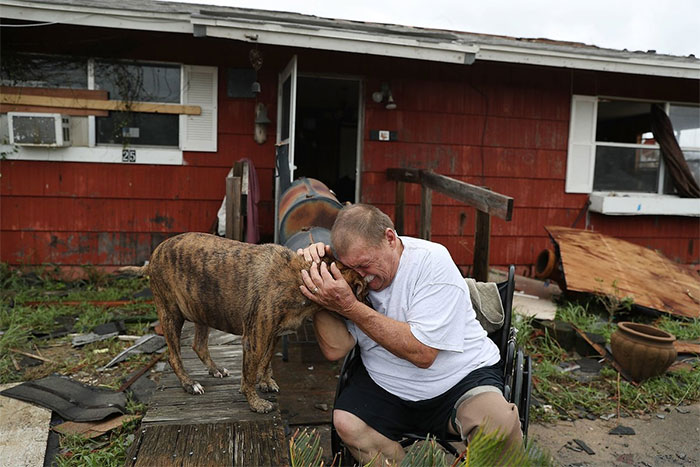 Steve Culver Cries With His Dog Otis As He Talks About What He Said Was The, ' Most Terrifying Event In His Life,' When Hurricane Harvey Blew In And Destroyed Most Of His Home While He And His Wife Took Shelter There